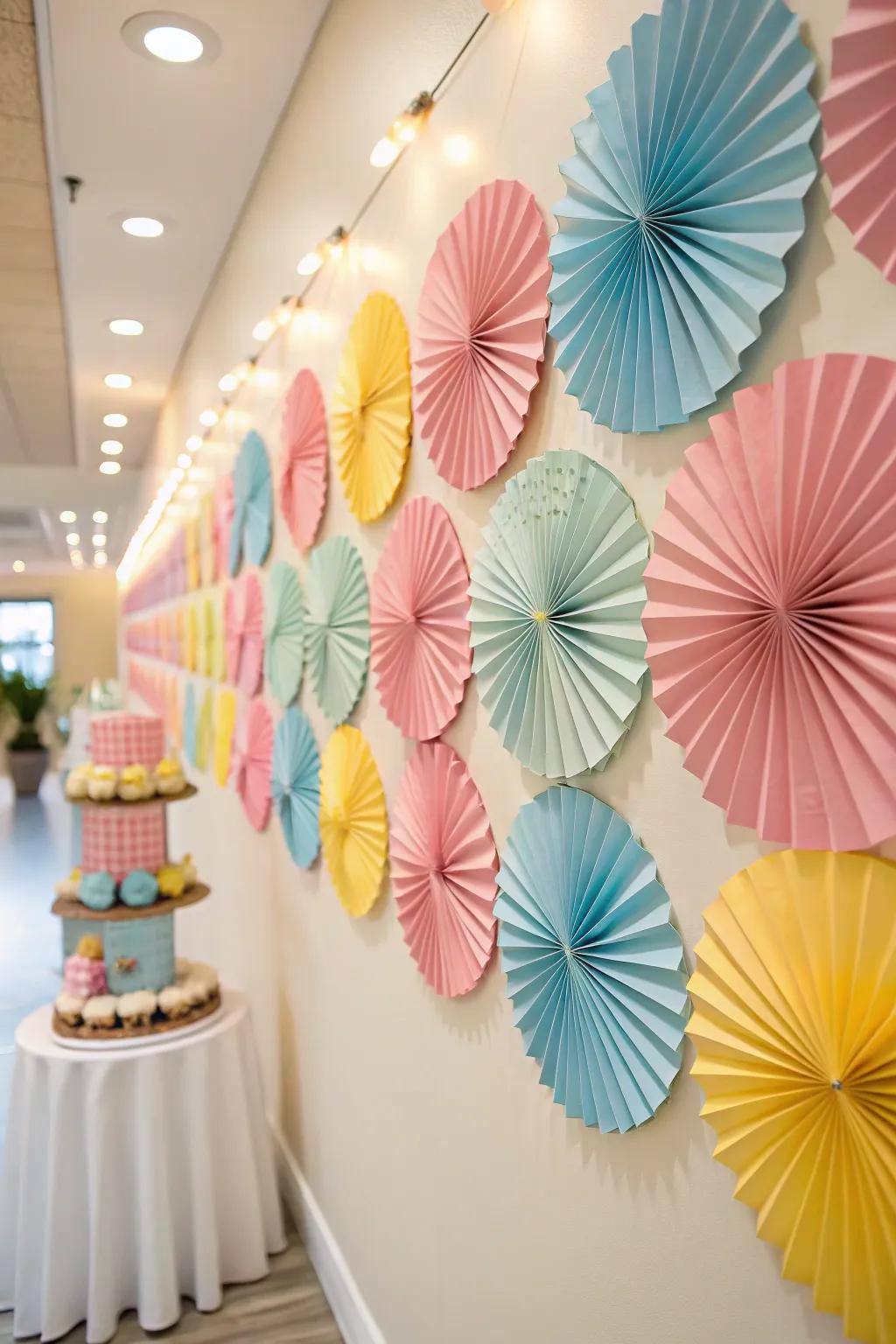 Simple handcrafted wall art adds vibrant color and depth to the decor.