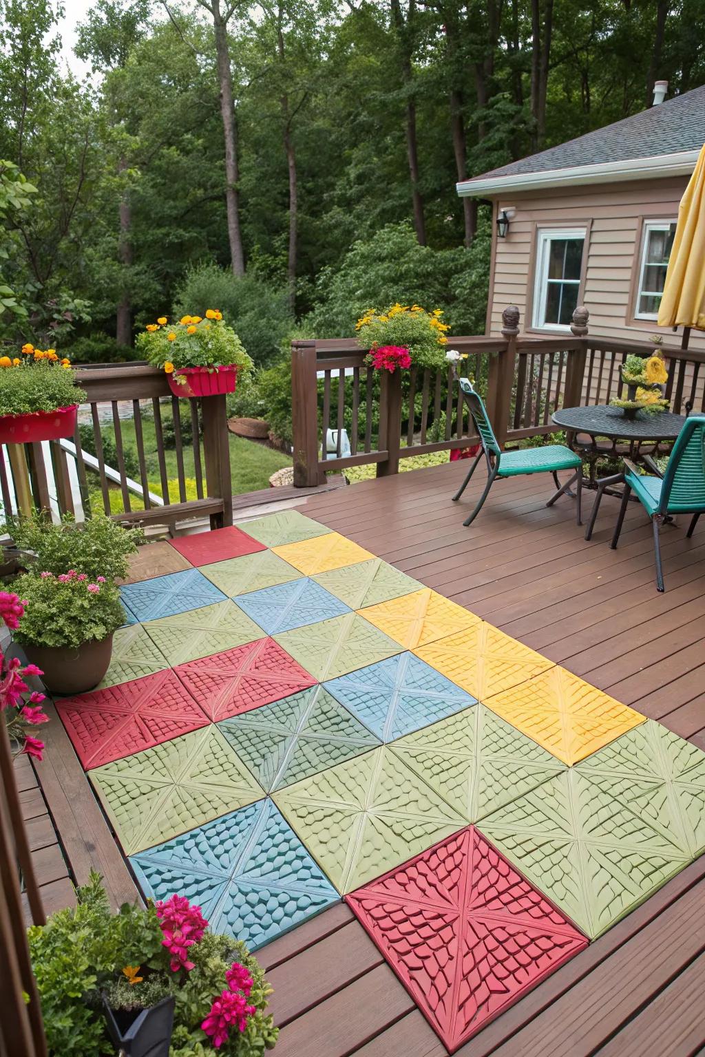 Polypropylene boards bring an artistic touch to this vibrant deck.