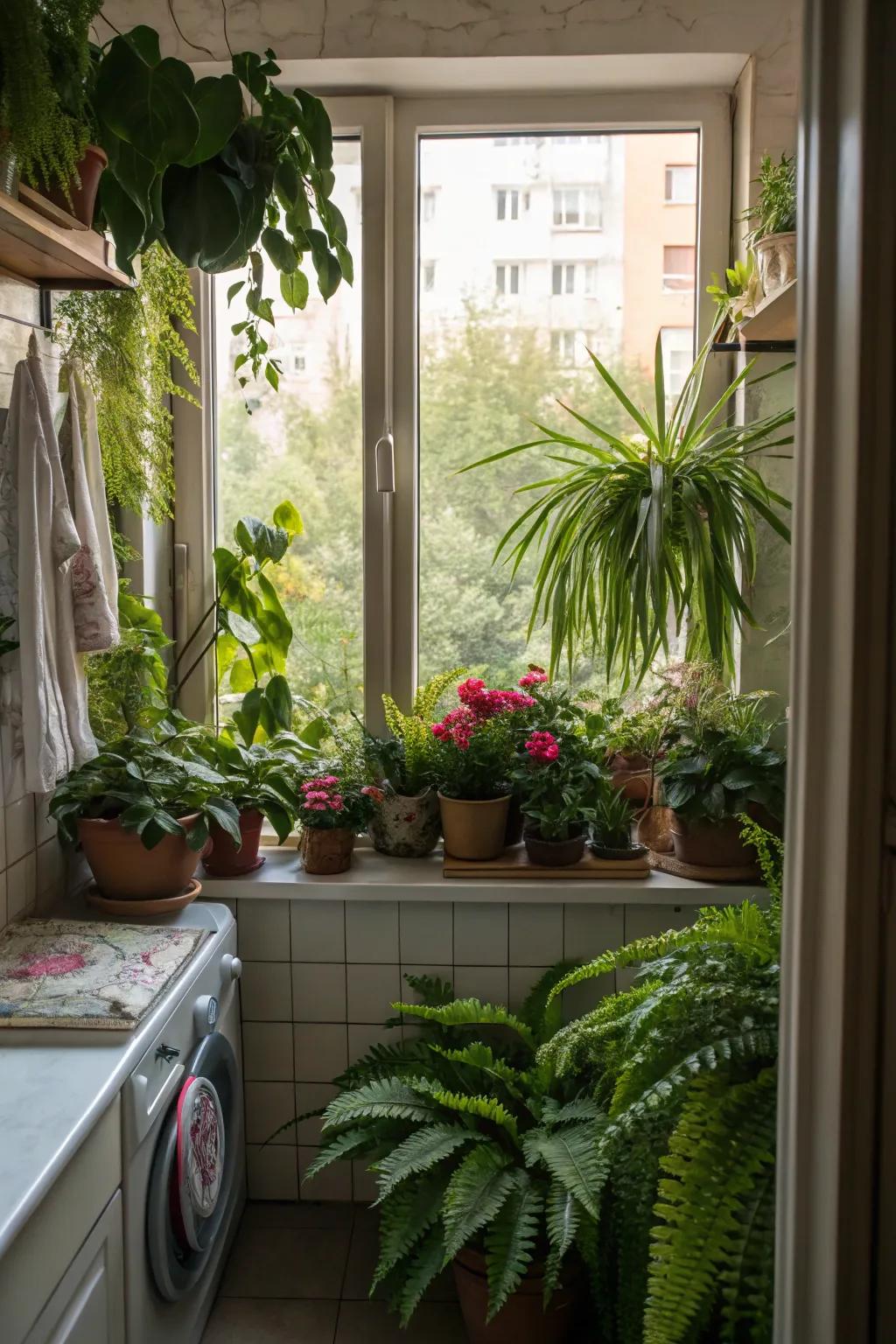 Vegetation introduces life and freshness to laundry rooms.