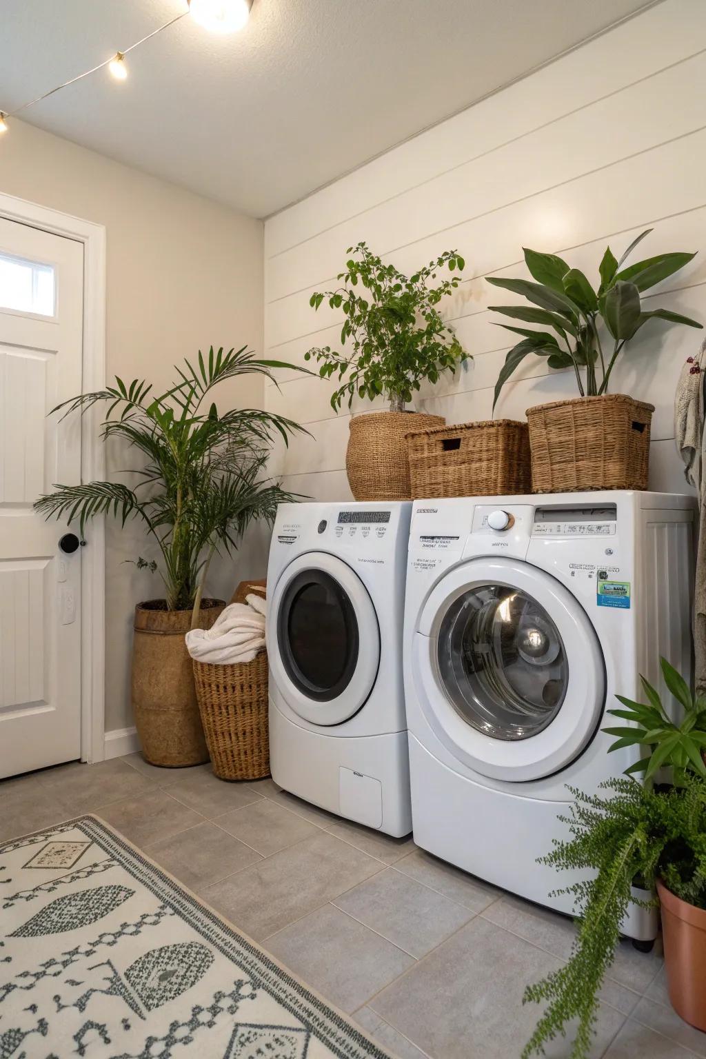 Plants introduce a refreshing touch to your washing vicinity.