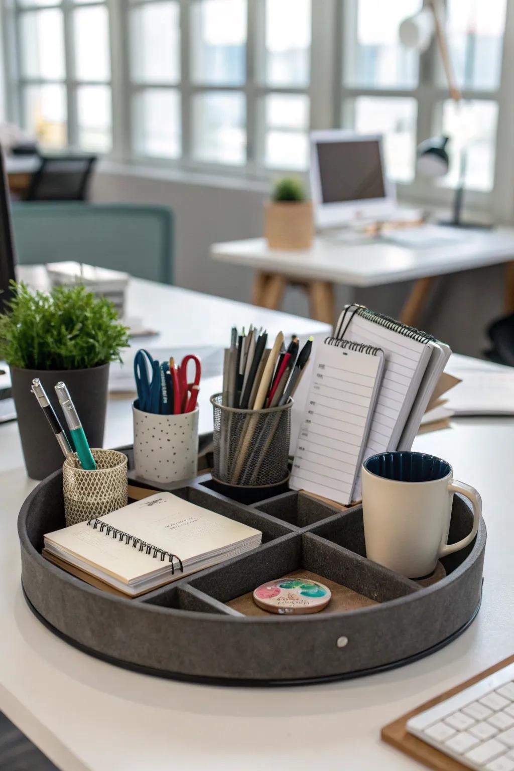 Optimize your office area with a well-organized spin organizer.