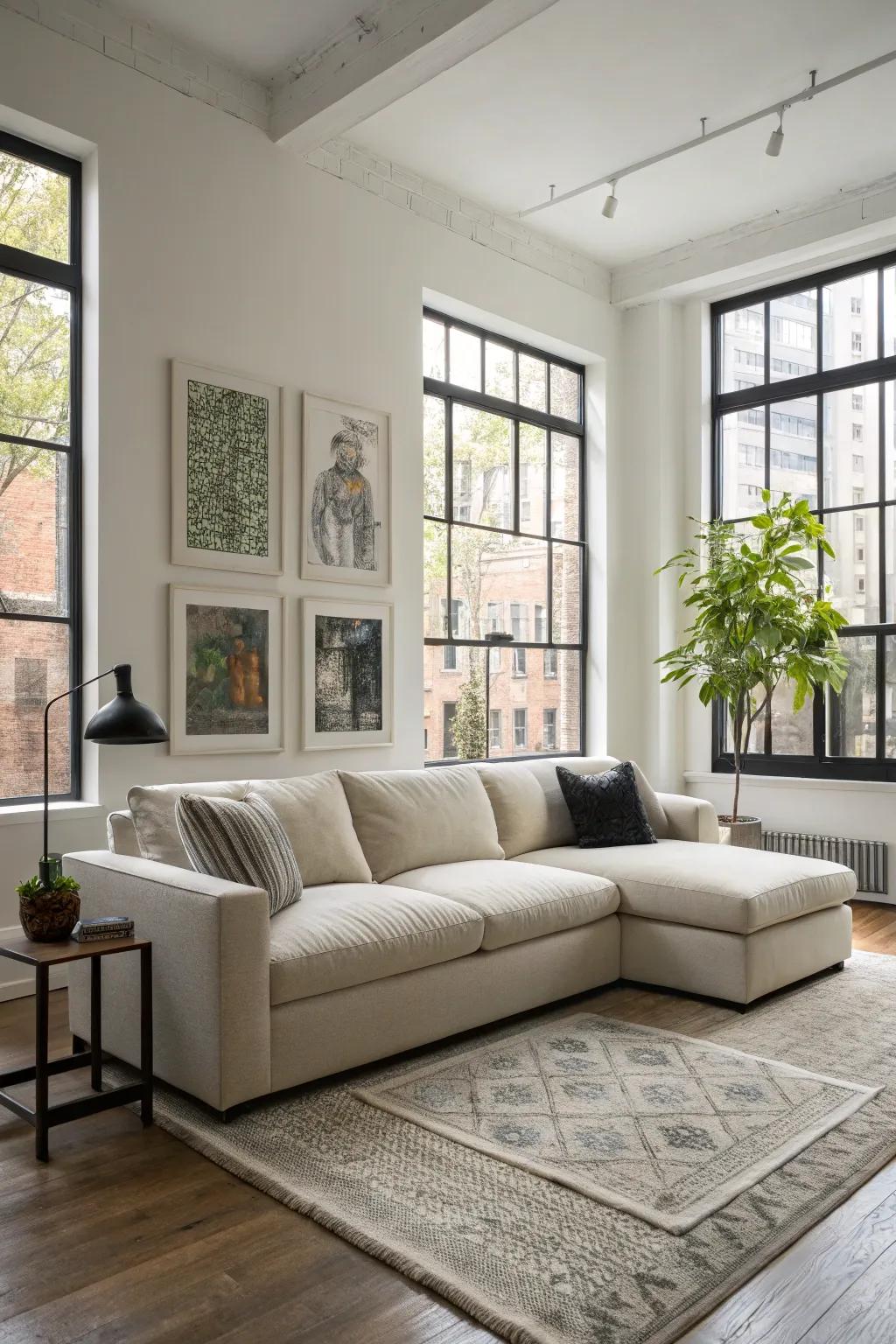 A low-profile sectional opens up the living room space.