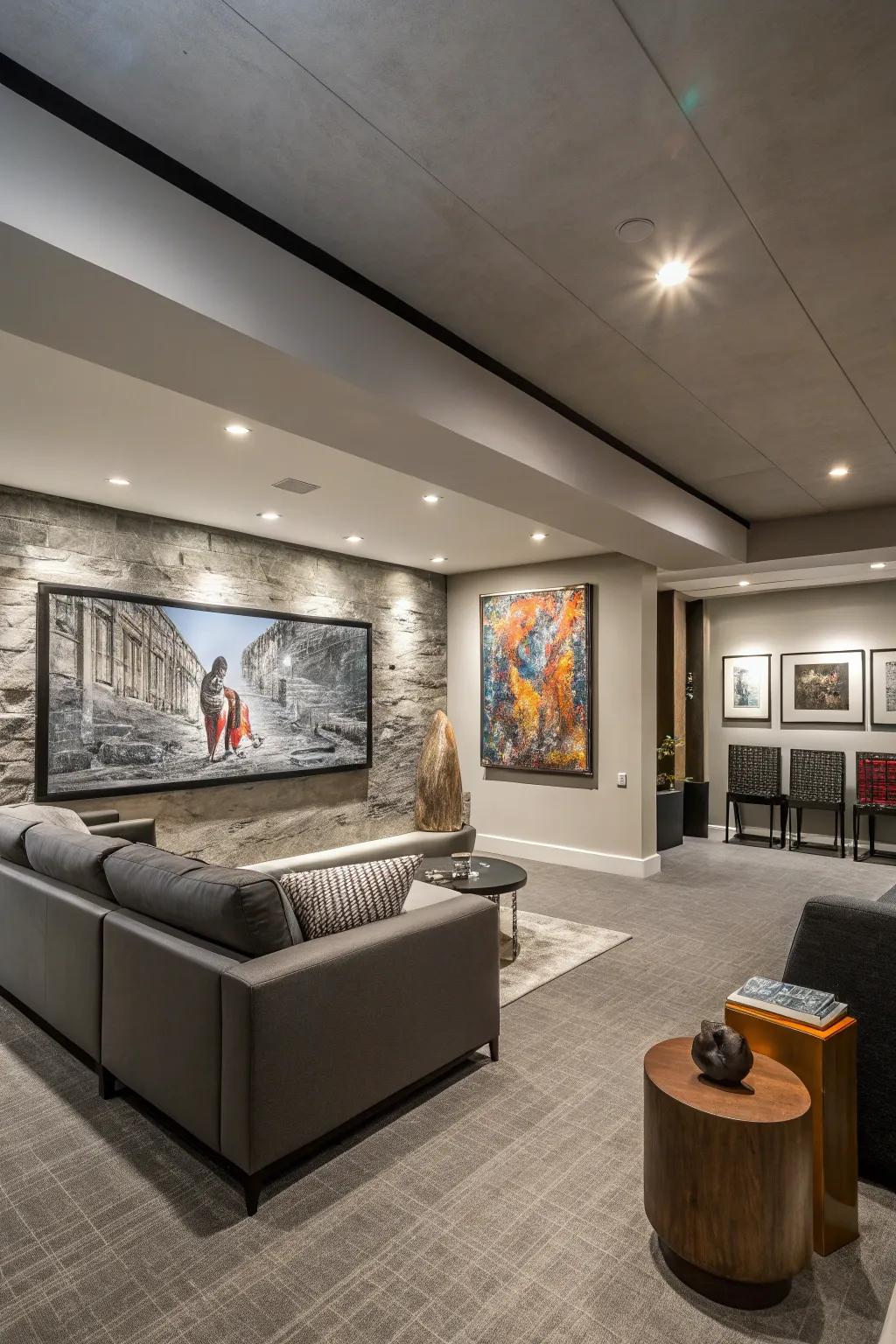 Bold wall art grabs peoples' attention and may make the space seem taller.