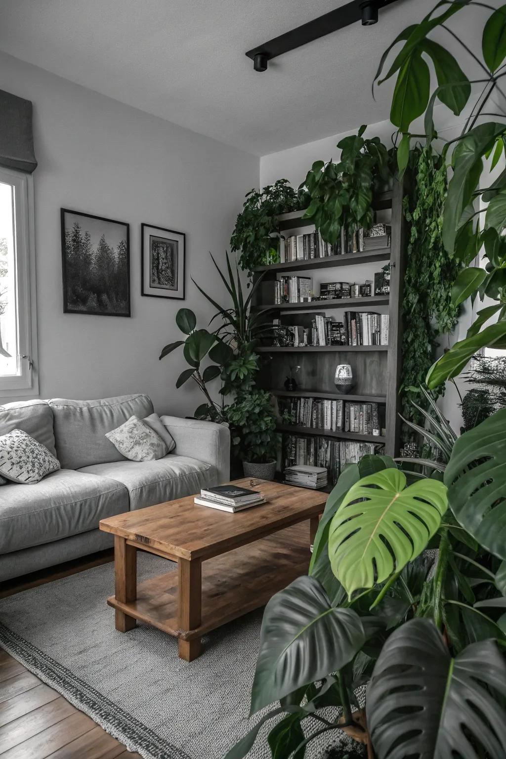 Plants introduce a refreshing touch of nature to the living space.