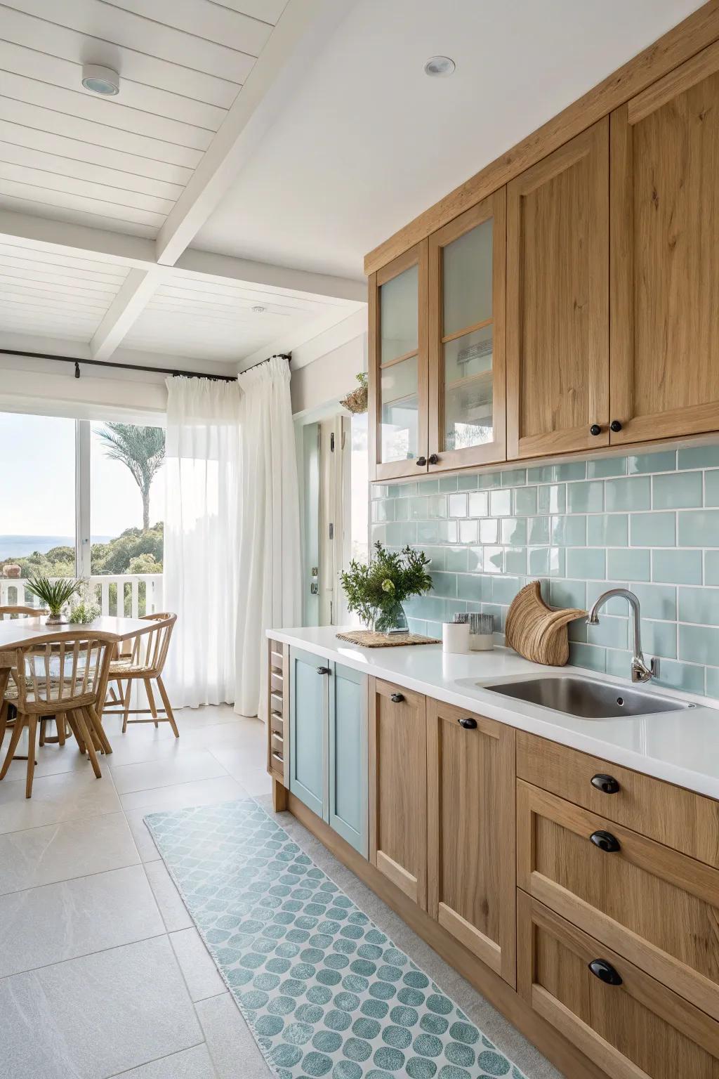 A shoreline-inspired kitchen with birch units creating an invigorating atmosphere.
