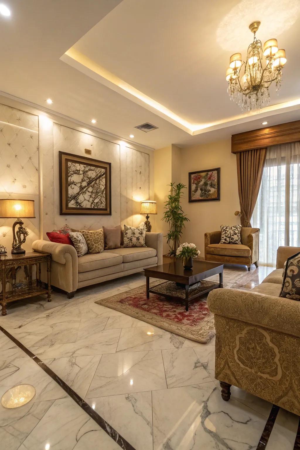 Unified shade palettes enhance stone flooring's elegance.