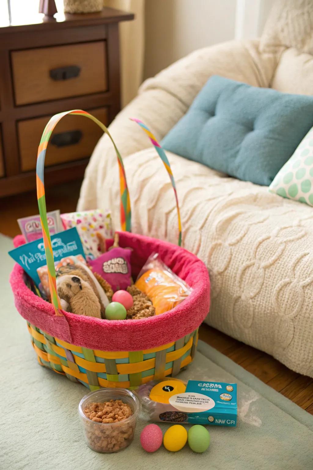 A delightful May basket for pet enthusiasts and their furry companions.