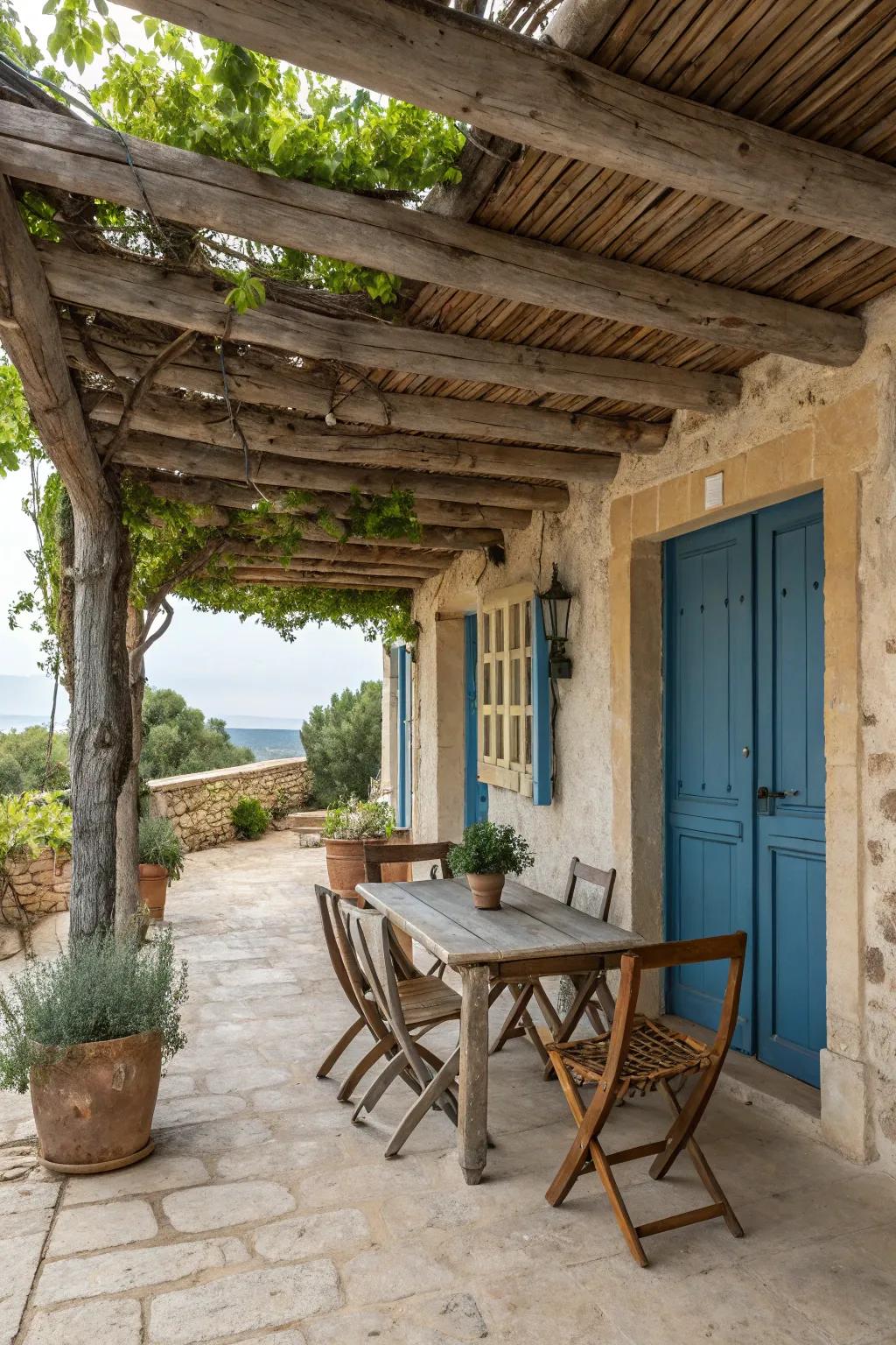 Rustic timber constituents intensify the Mediterranean enchantment.