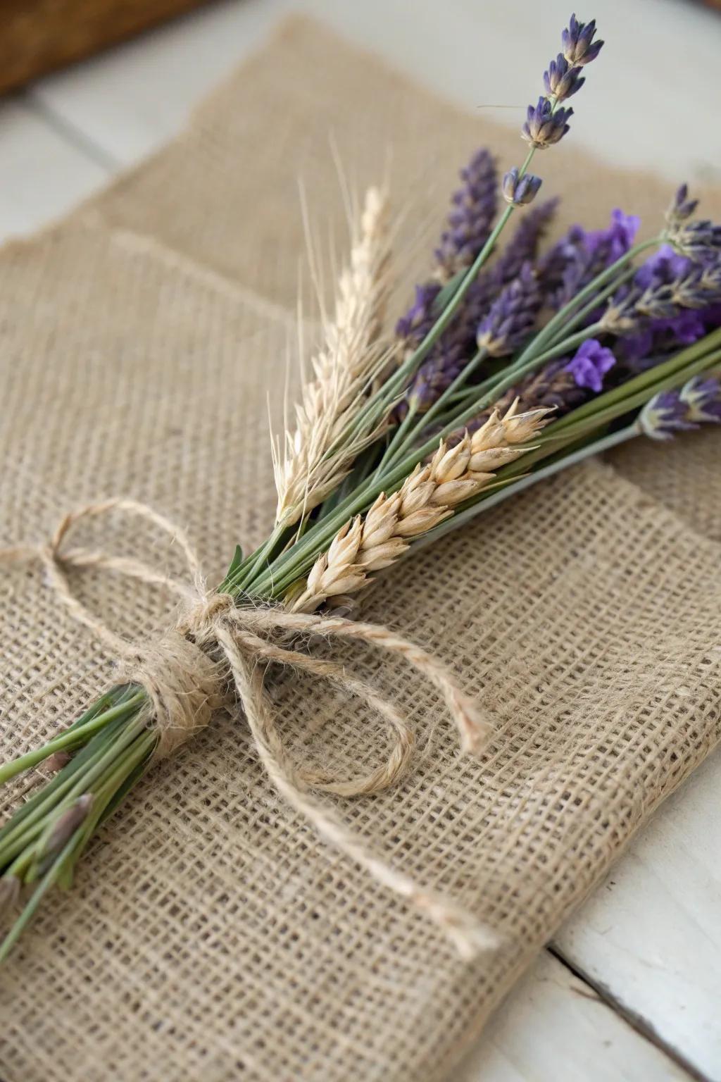Grain and bloom compose a rustic and elegant look.