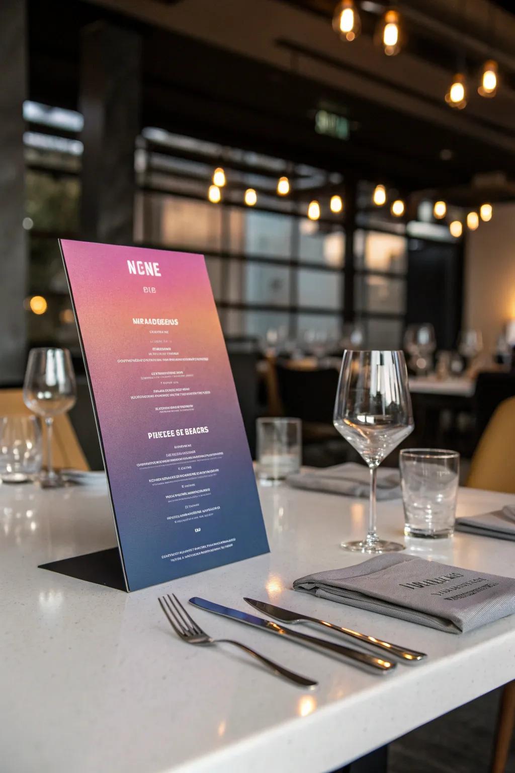 Gradient backdrops inject depth and a contemporary touch into your menu.