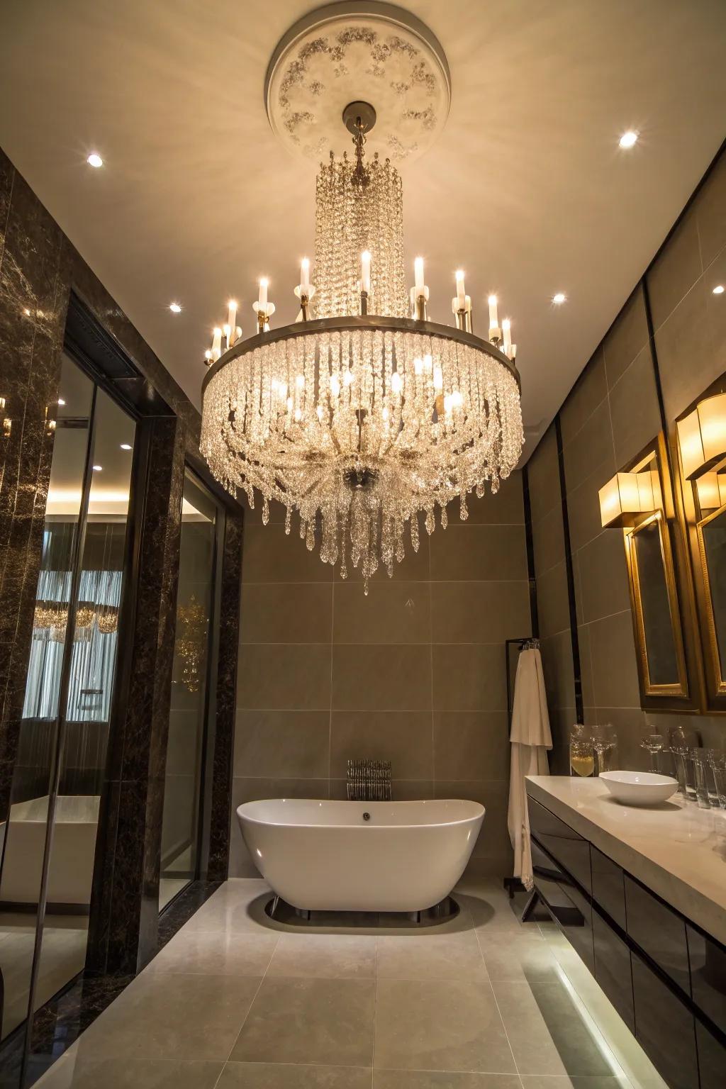 A chandelier gives off luxury and style.