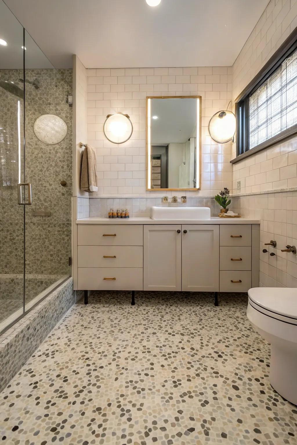 Granito ceramics contribute a distinctive and ageless pattern to the floor.