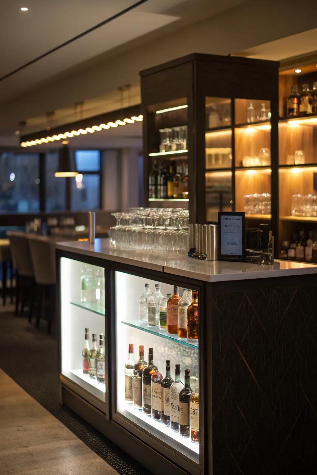 Hidden illumination injects surprise and intrigue into the home bar.