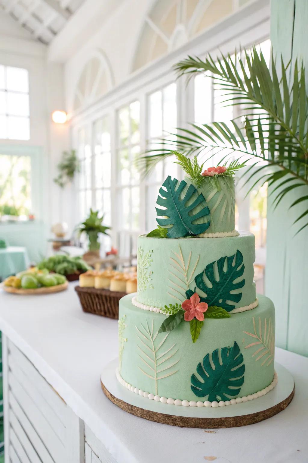 A seafoam confection featuring exotic ambiance and adornments.