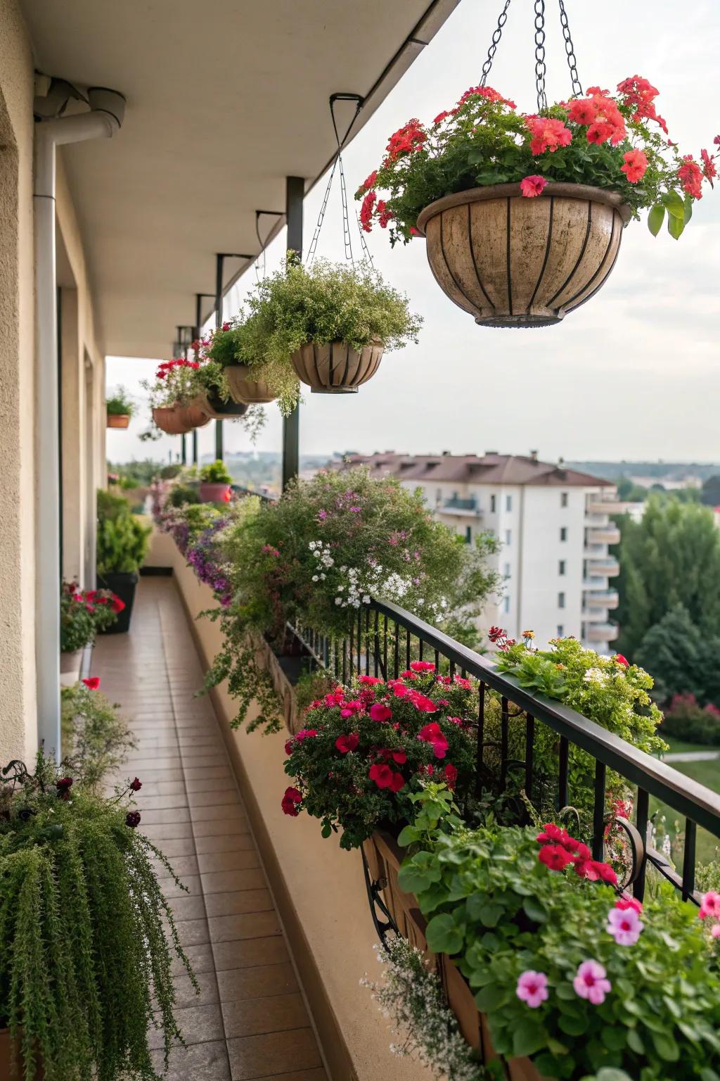 Improve your veranda with beautiful suspended flowerpots.