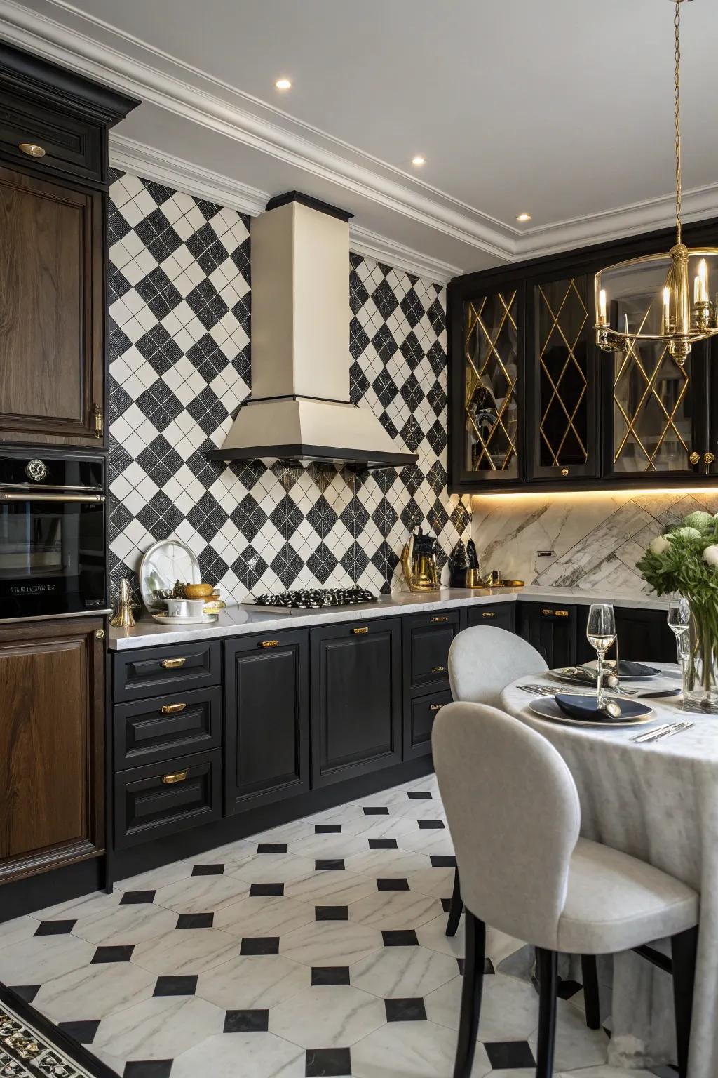 A classic checkerboard pattern gives the kitchen a stylish feel.