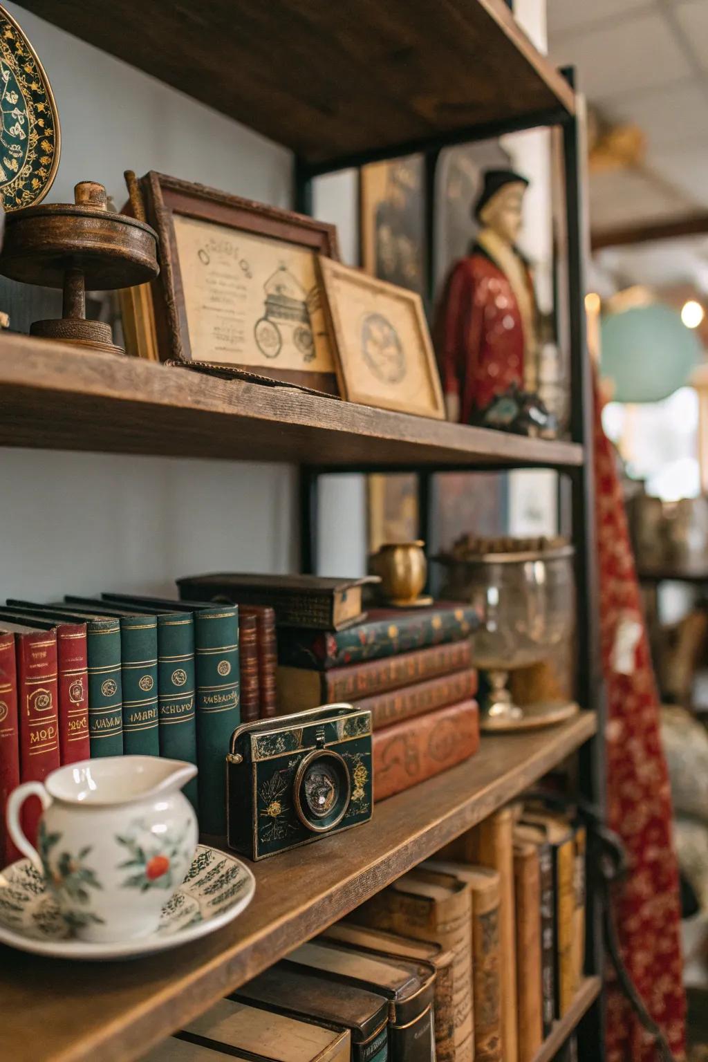 Impart charisma with time-honored finds on your shelves.