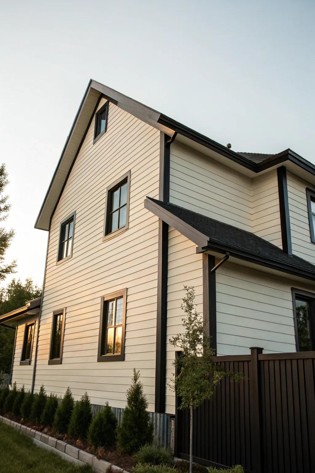 Striking comparison utilizing light and dark siding