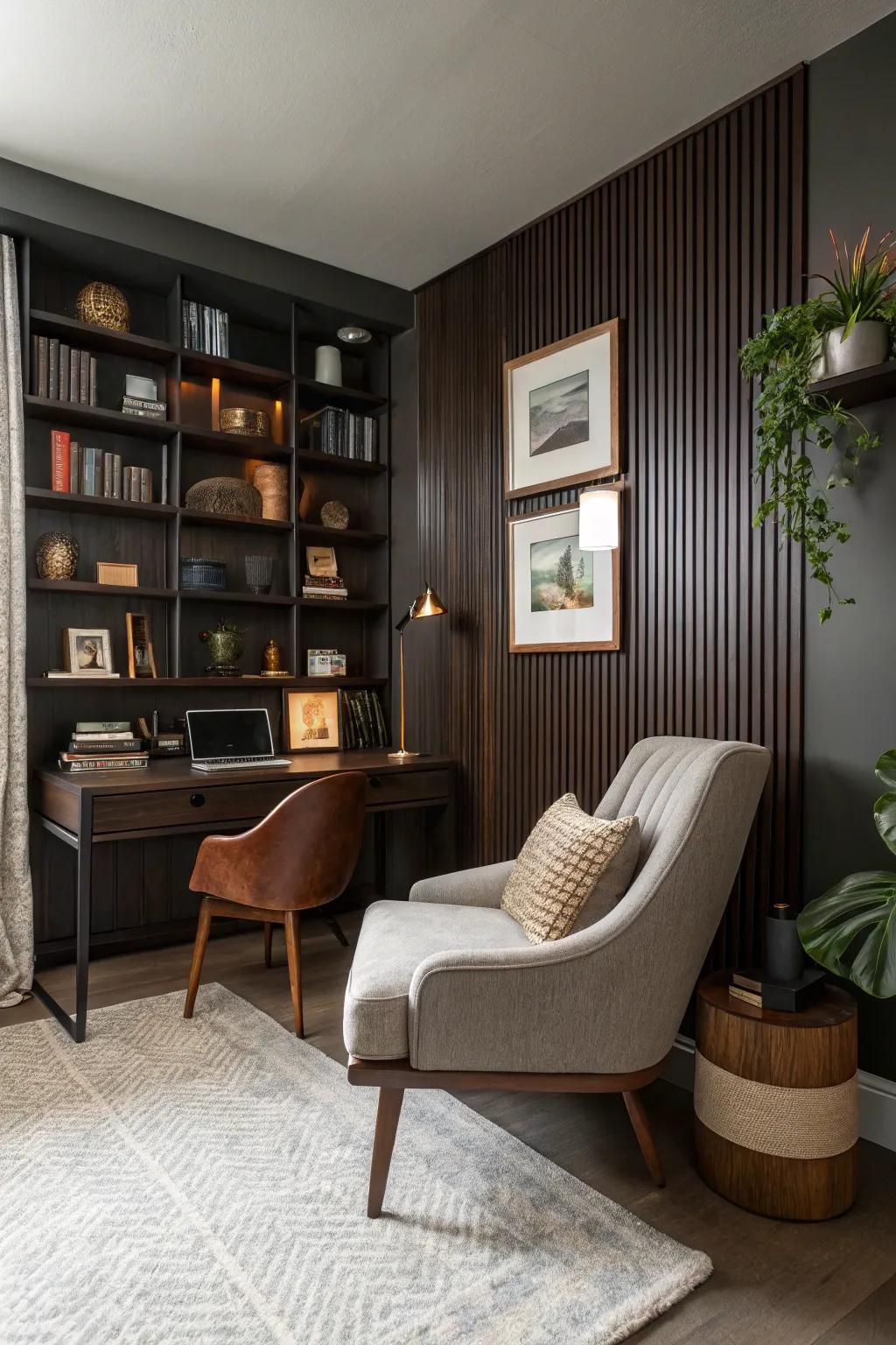 Embrace classic elegance with a mid-century inspired wood slat wall.
