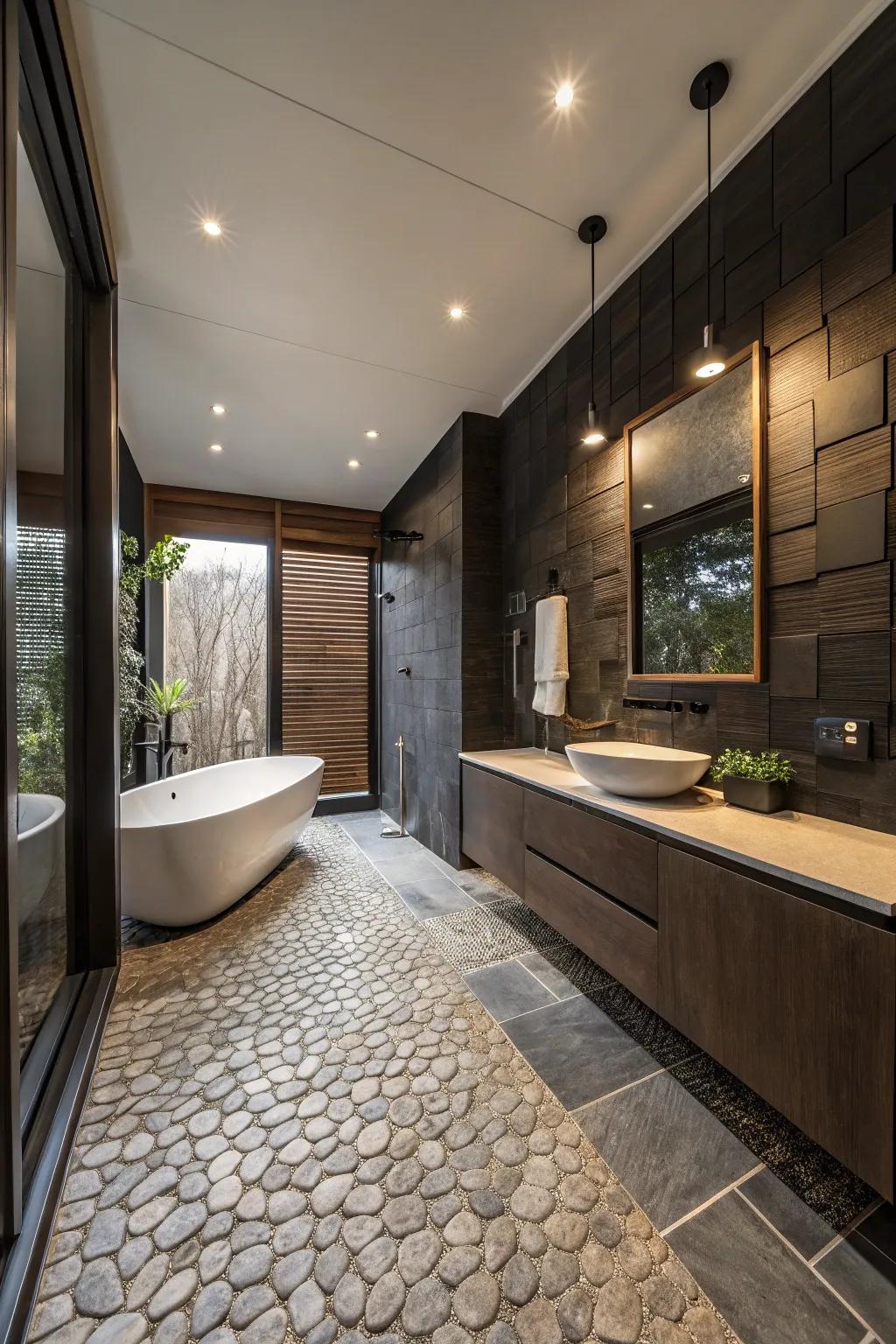 Textured decking contributes dimension and intrigue underfoot.