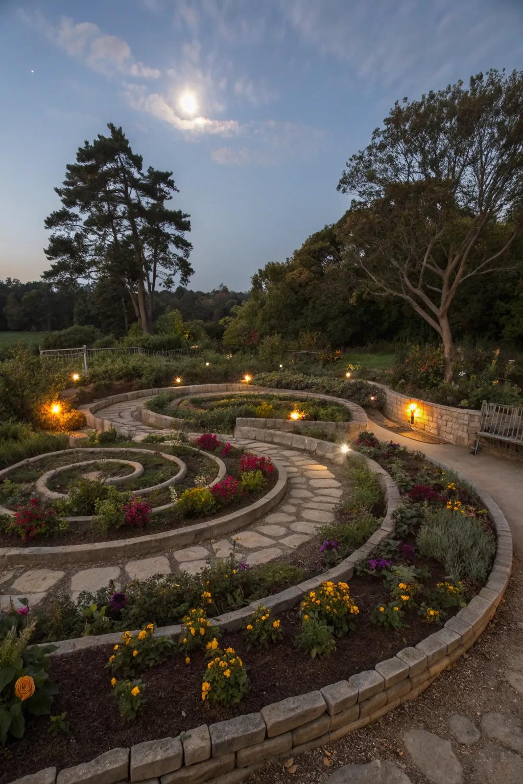 Circular planting layouts link the garden to the wider cosmos.