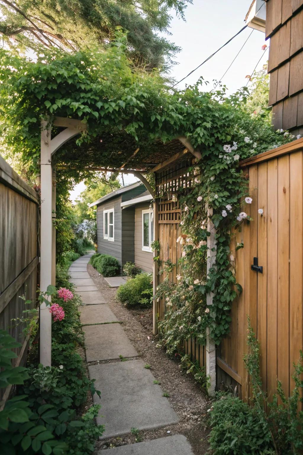 A pergola or haven can add vertical interest.
