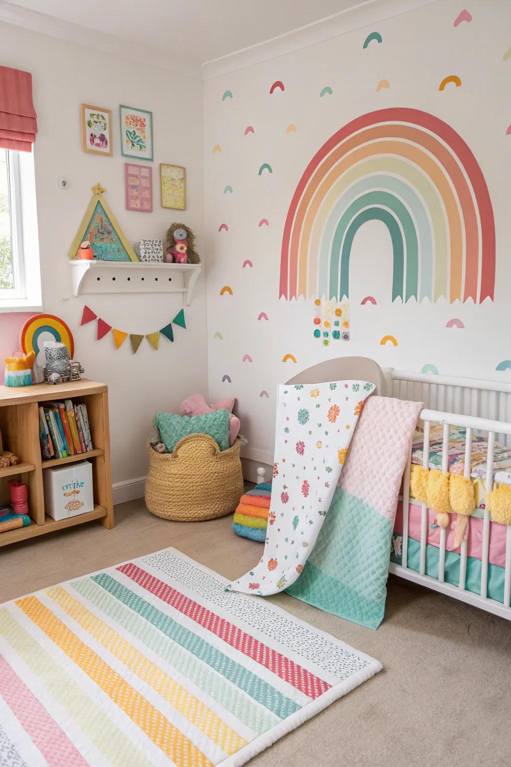 A vibrant chromatic-themed nursery that radiates joy and happiness.