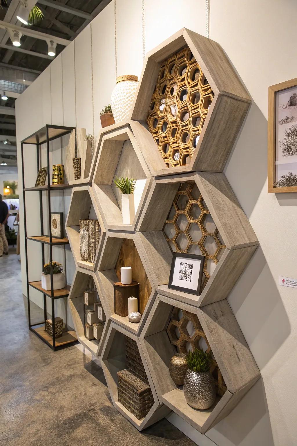 A clustered formation of octagon displays creates visual interest.