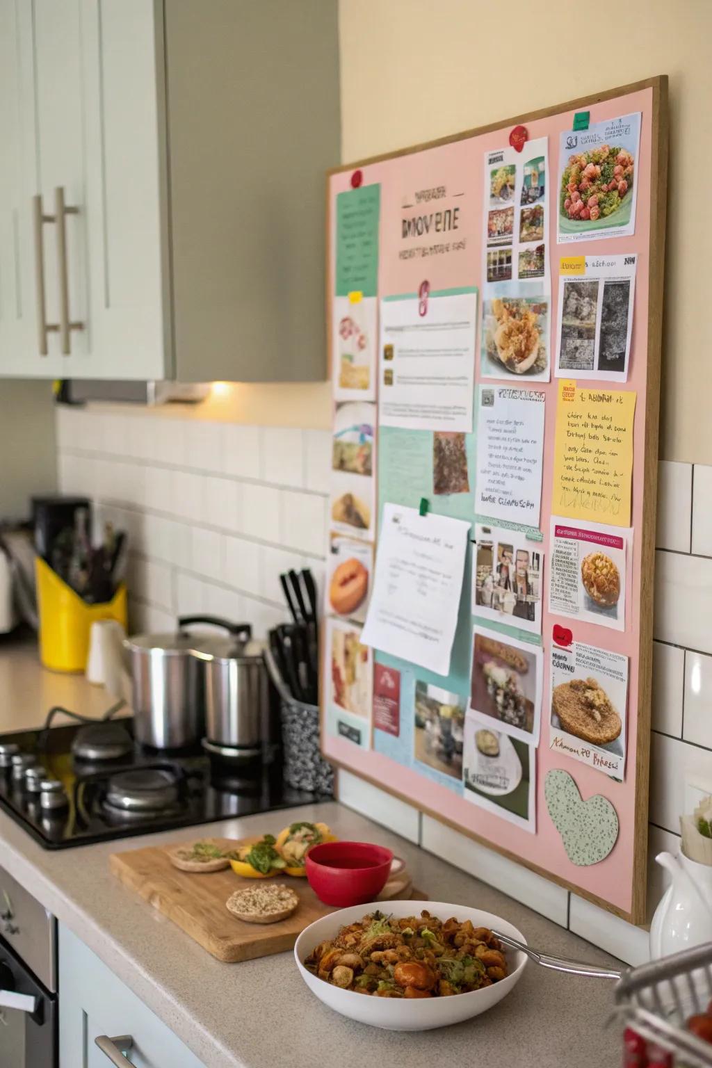 A cooking area display board with a foodie theme.