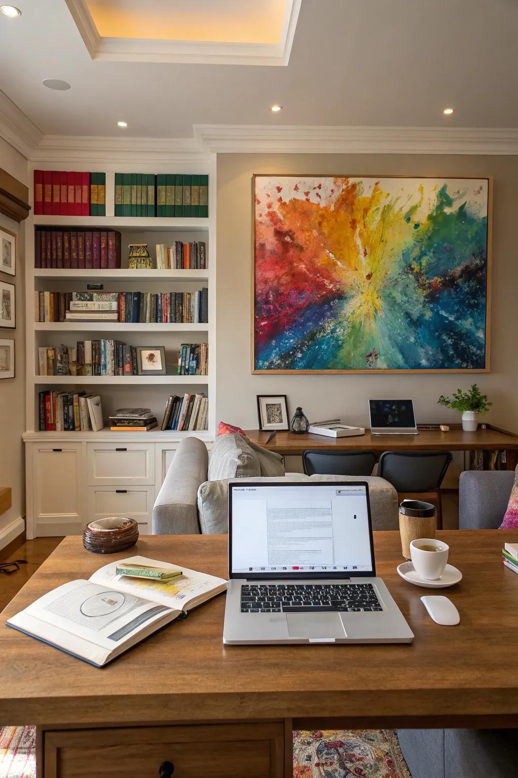 Unique wall art can set the atmosphere for your office.