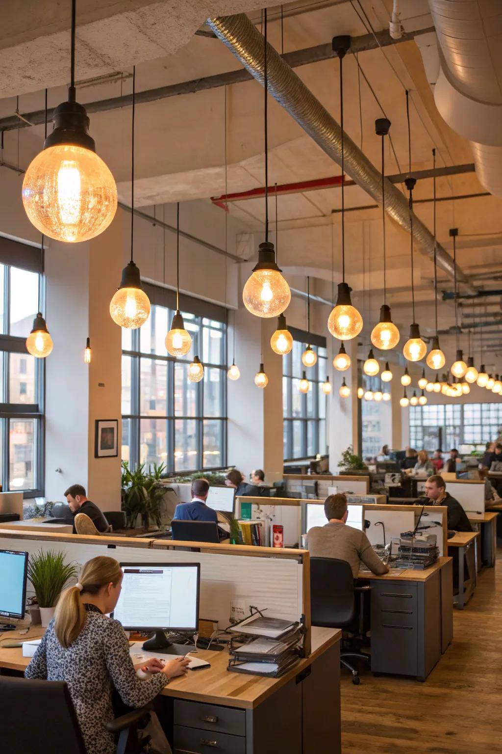 Define areas with active grouped hanging lighting.