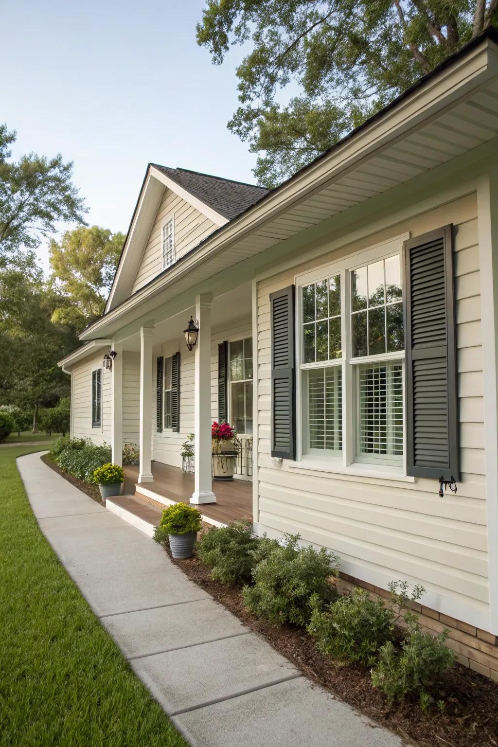 Custom window covers and surrounds enhance the siding's sophistication.