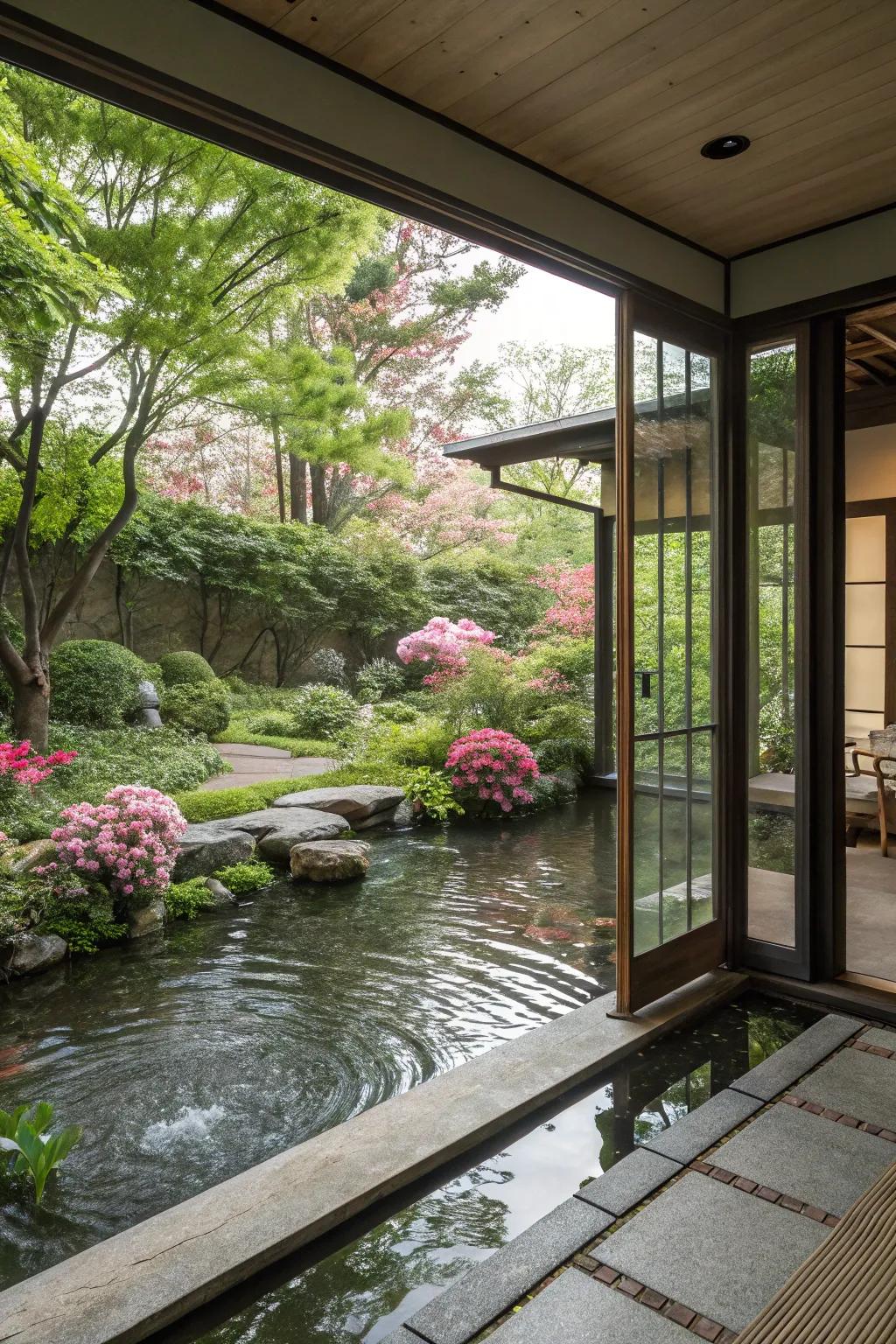 A calming water accent adding serenity to a garden room.