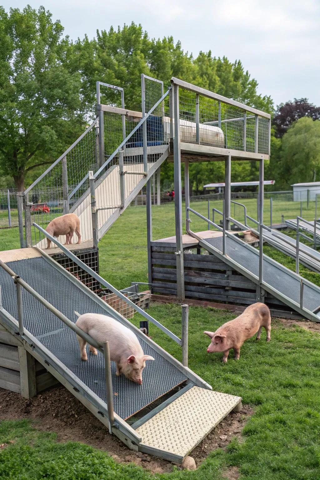 A pen design featuring multi-level platforms for exploration.