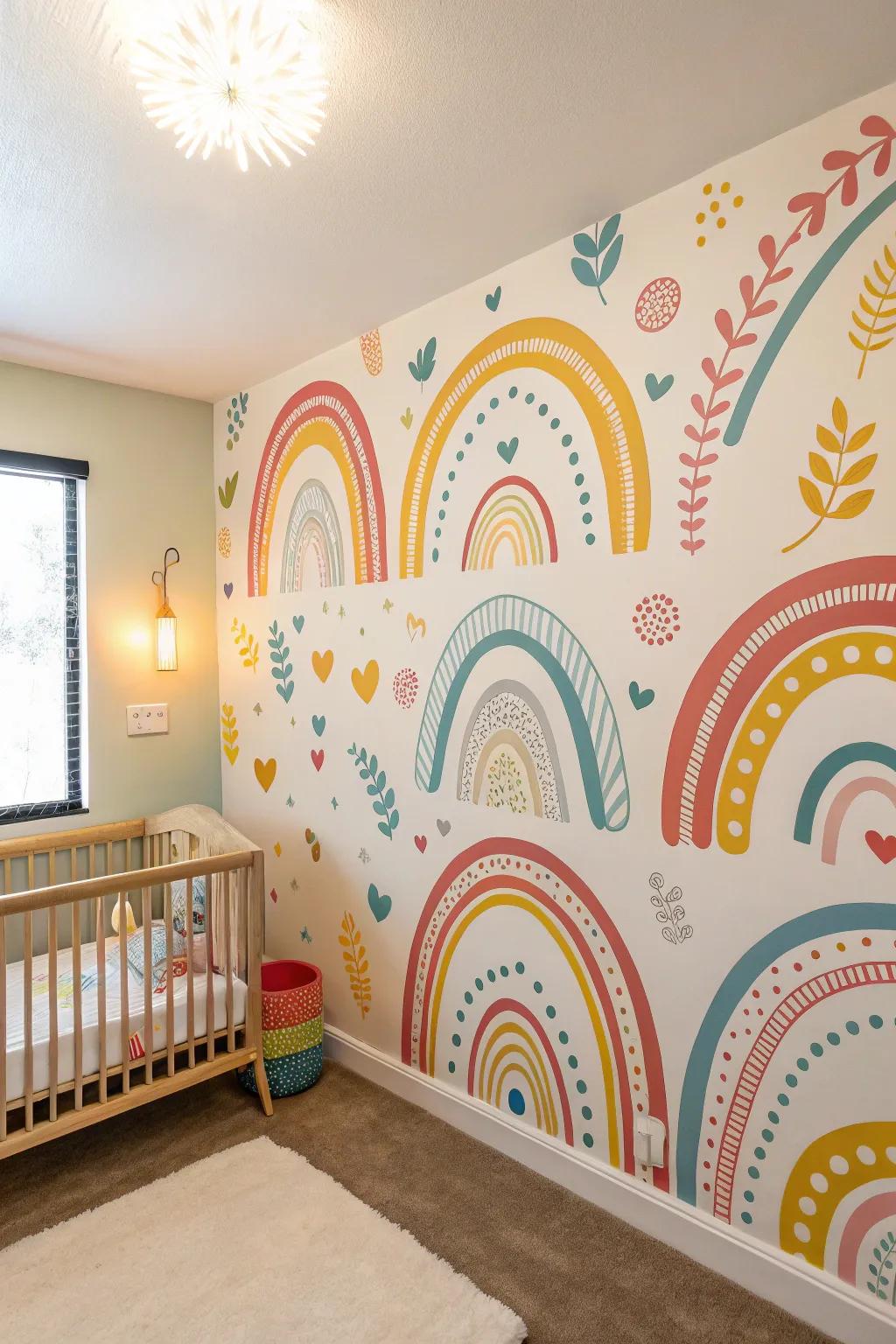 Painted patterns enrich a nursery with a playful and creative feel.