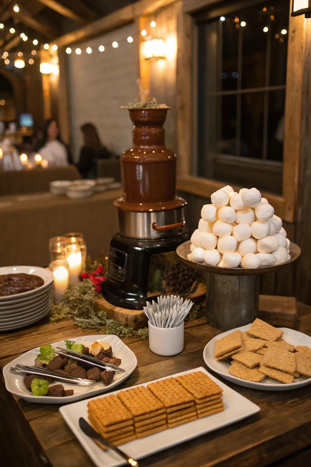 A deluxe s'mores station offers a throwback treat with an elegant twist.