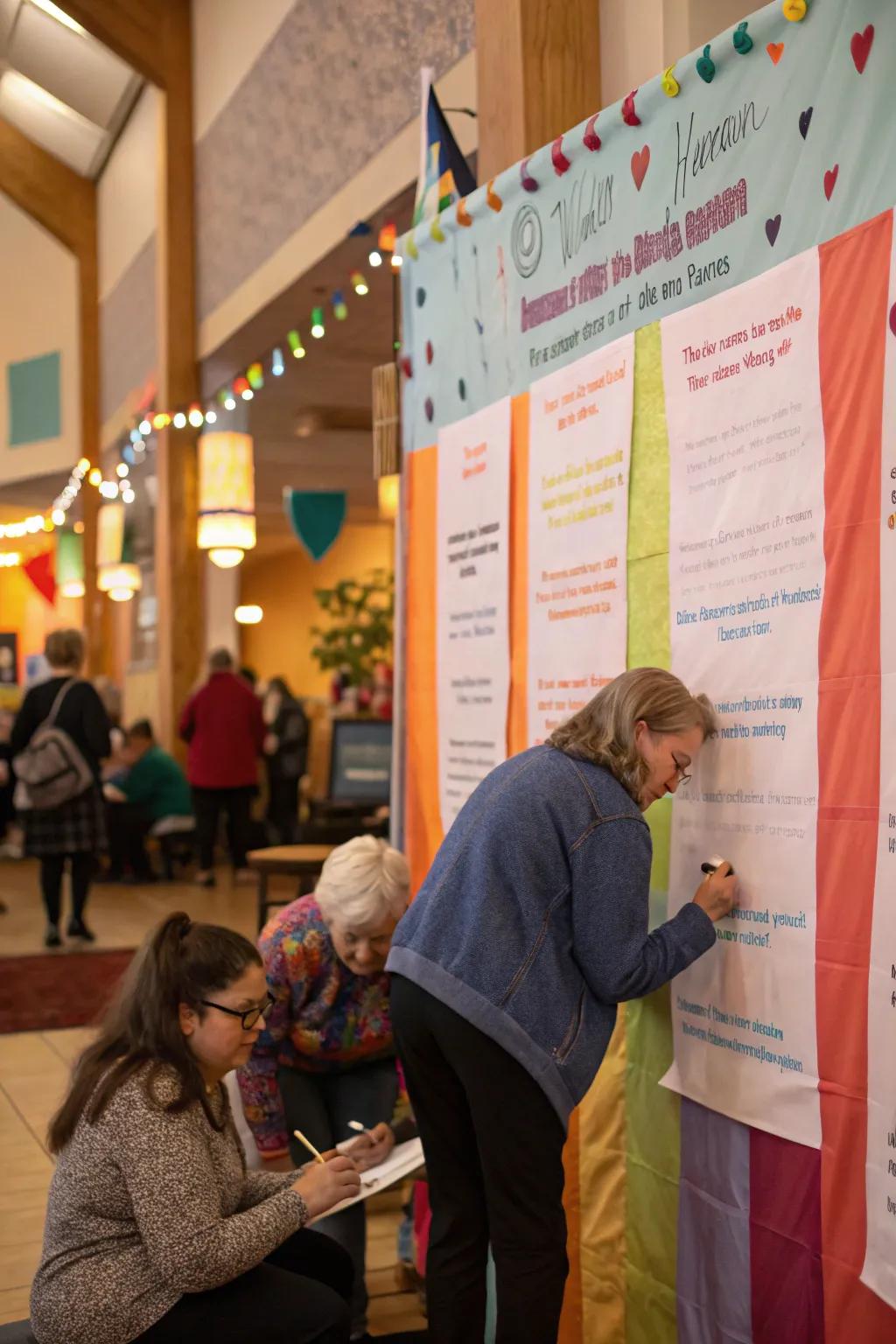 An interactive message panel banner for community involvement.