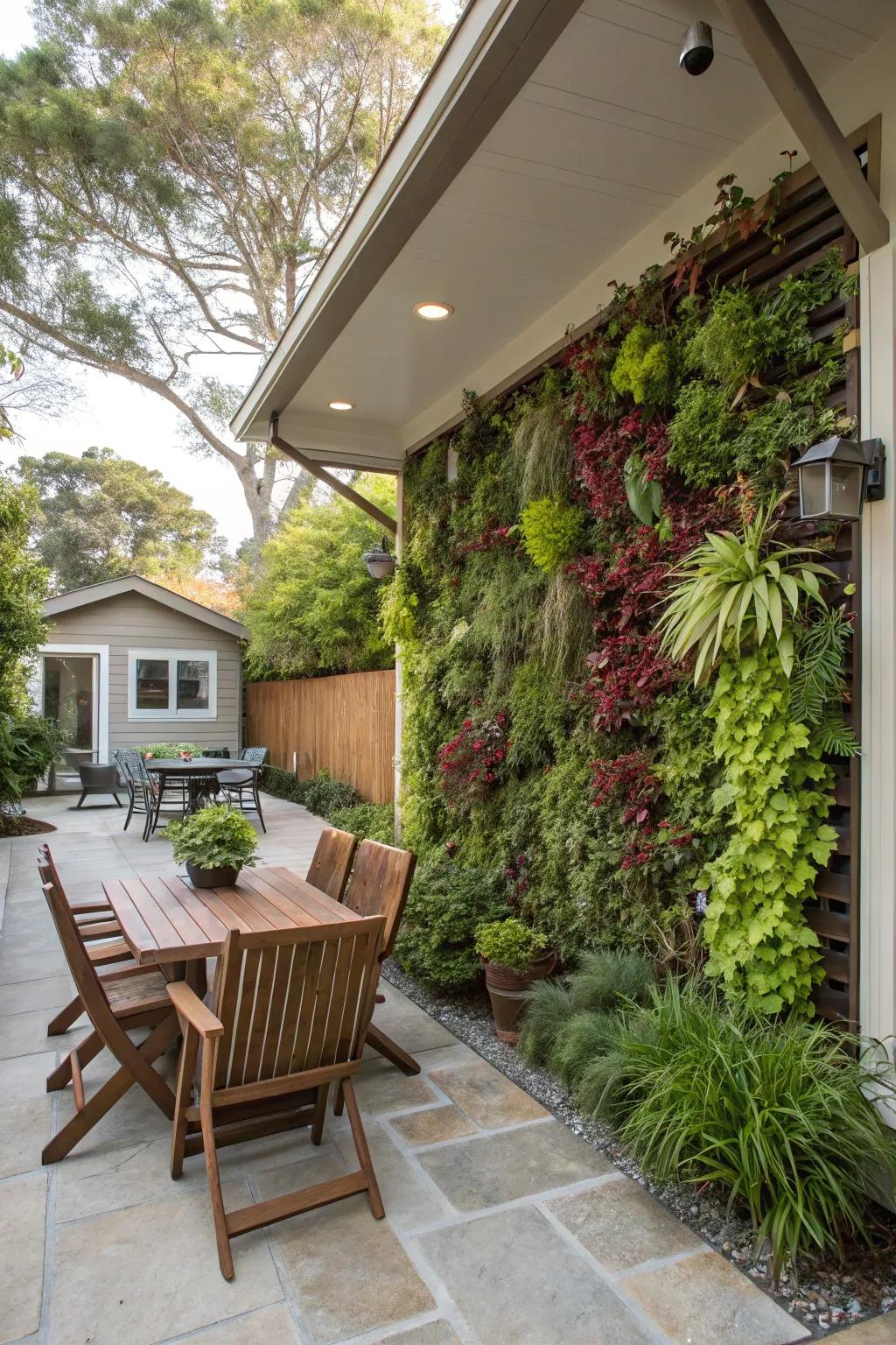 Living walls inject vegetation and nuanced shading to your patio.