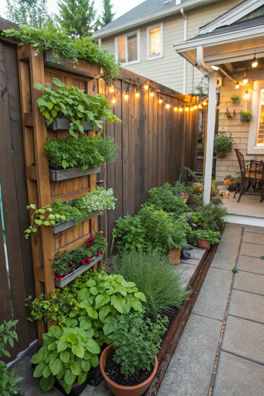 A herb wall provides both fresh ingredients and a nice fragrance.