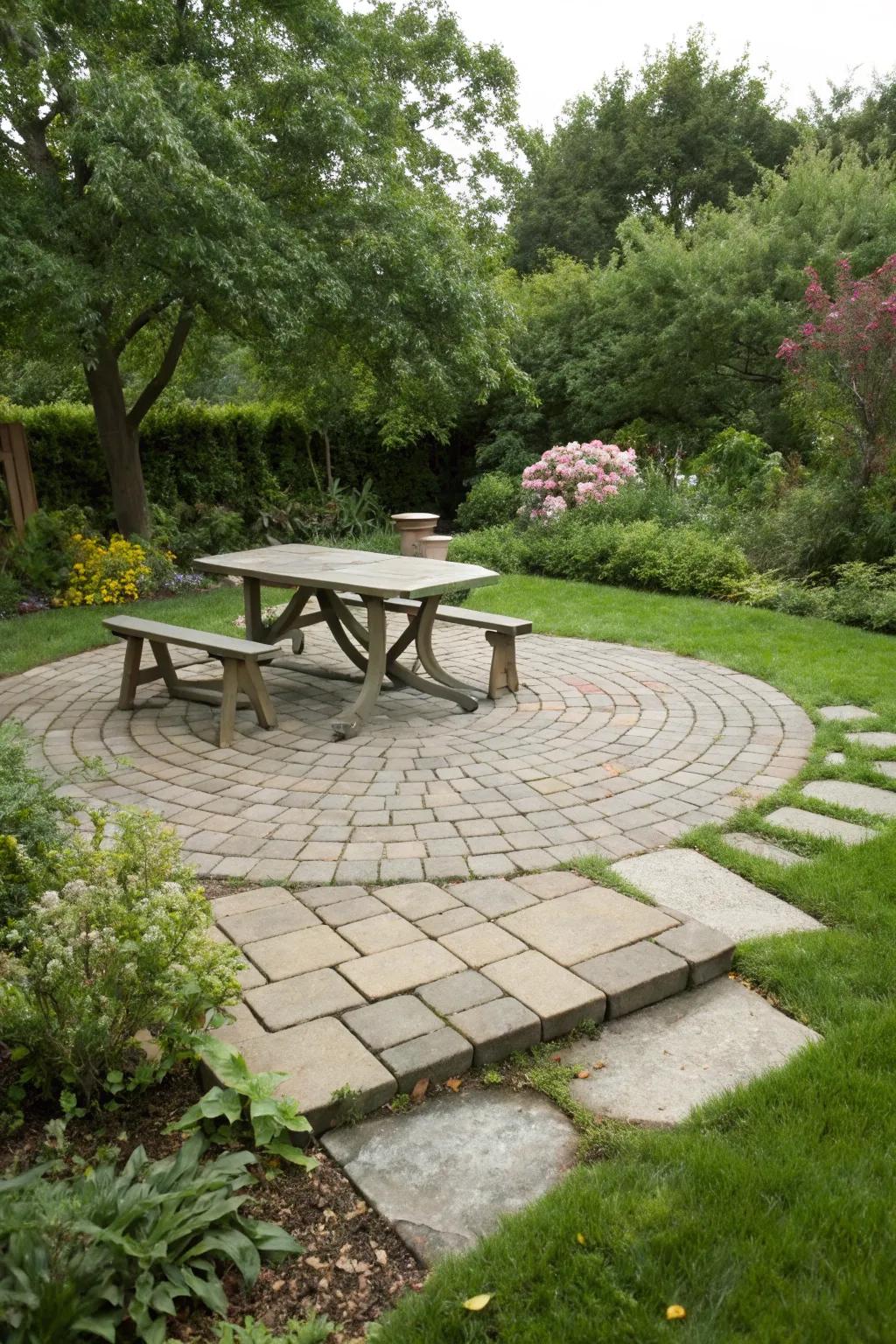 Round patios invite gatherings.
