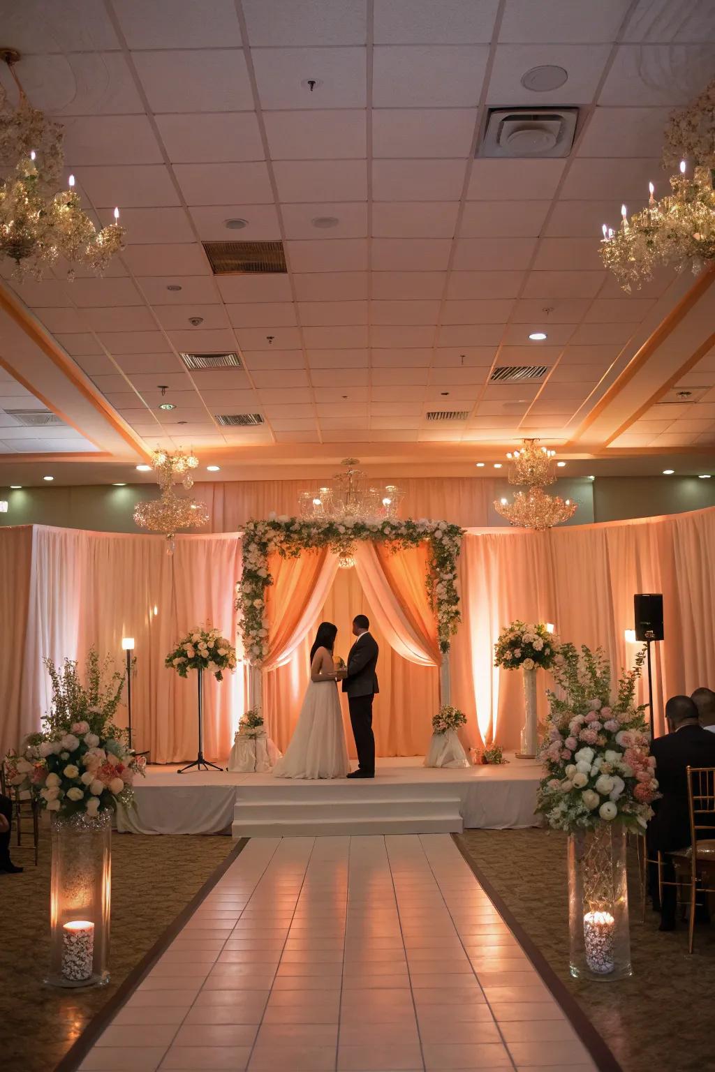 Dreamlike peach highlight illumination geared towards a snug including inviting ambiance.