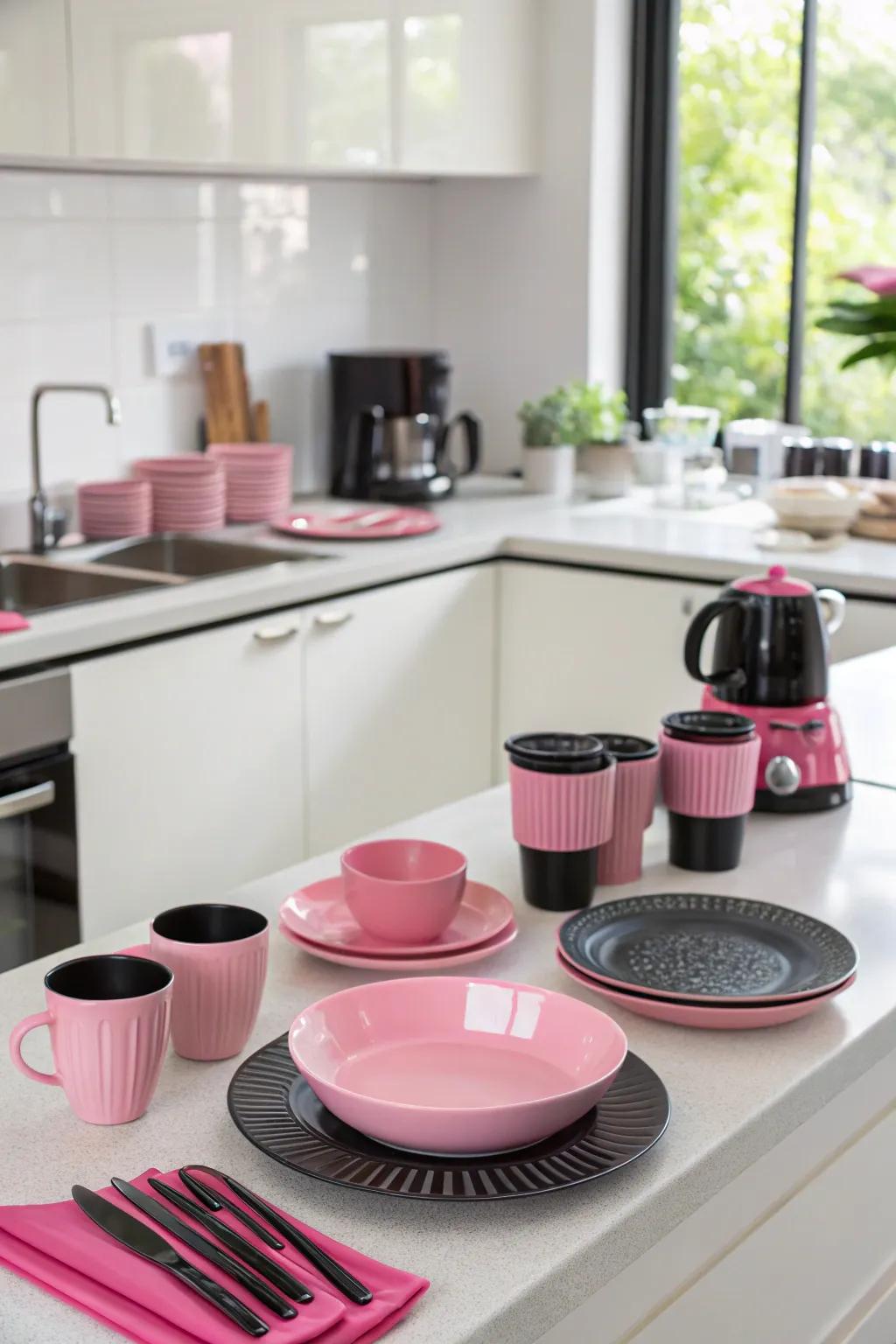 Thoughtfully chosen accessories add cohesive flair to the cooking area.