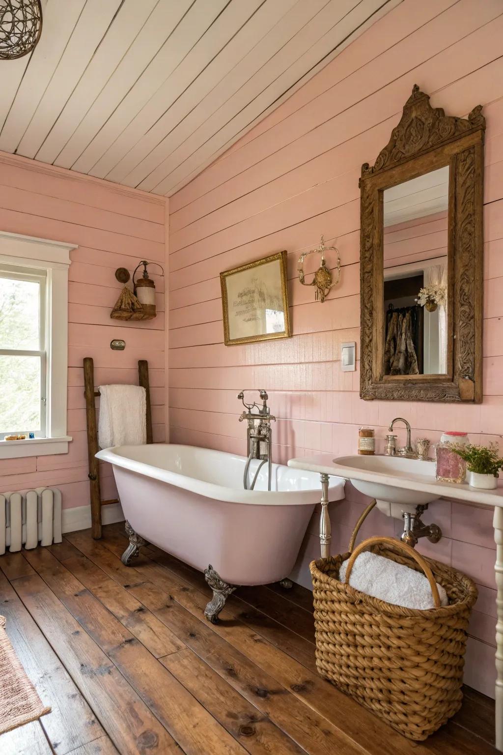 Rose shiplap walls deliver countryside charisma.