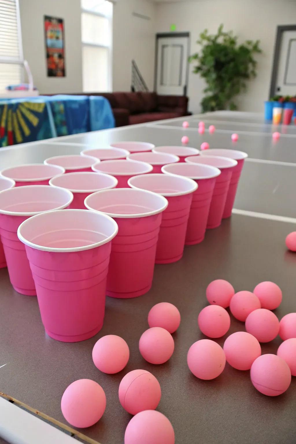 Pink prosecco pong adds a fun and festive touch to the party.