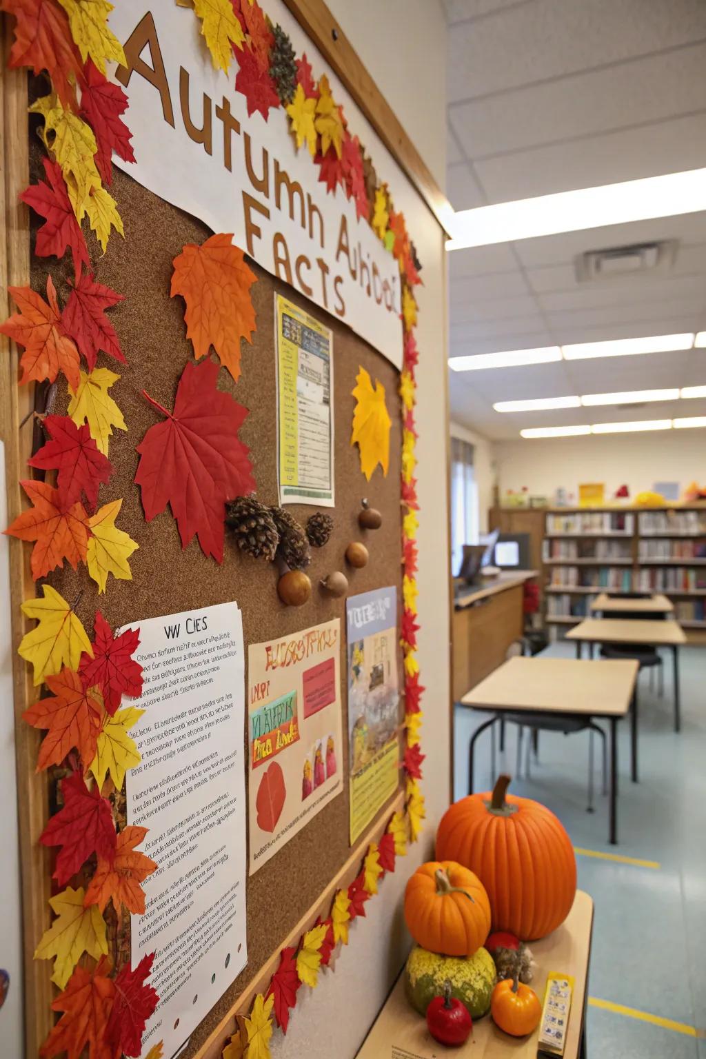 An instructive fall display board presenting intriguing facts regarding the season.