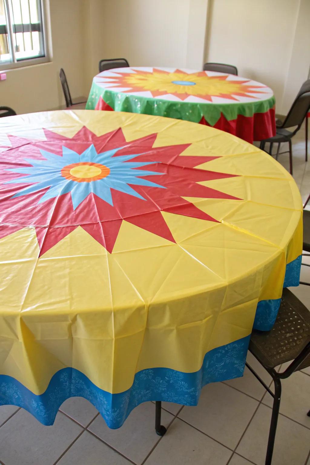 Fashion an impressive table showcase using sunburst table linens.