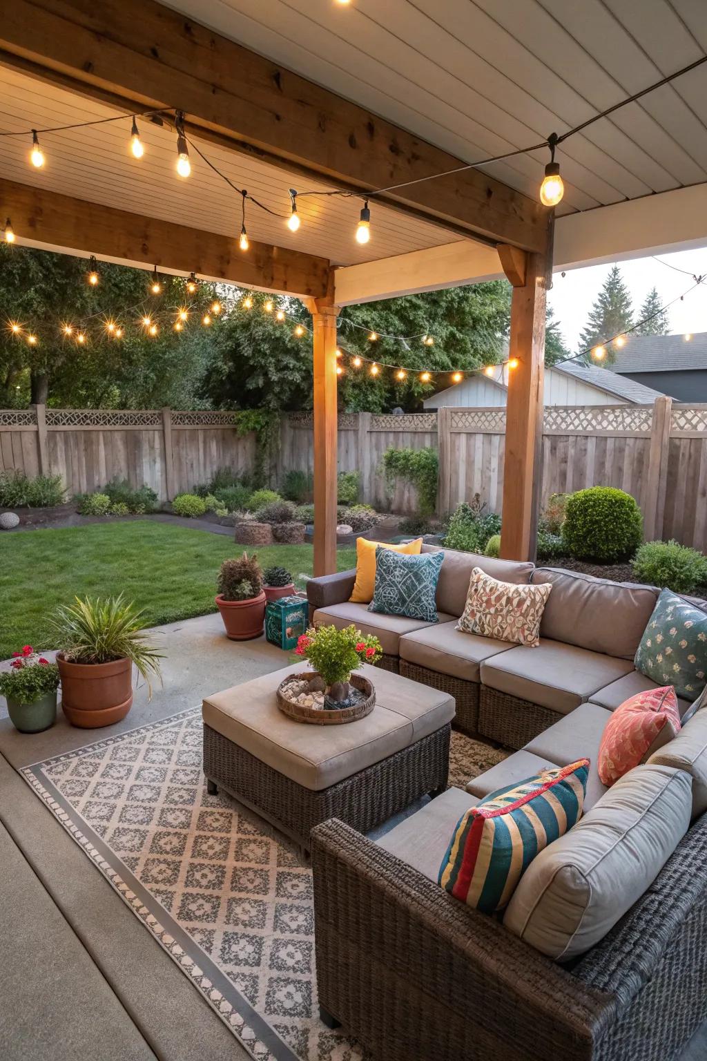 A porch expansion transformed into a versatile entertainment space.