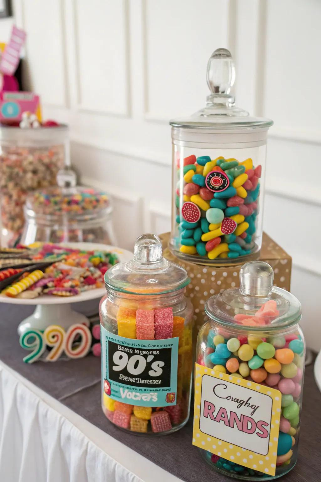A 90s snack station bringing memories and sweetness to your celebration.