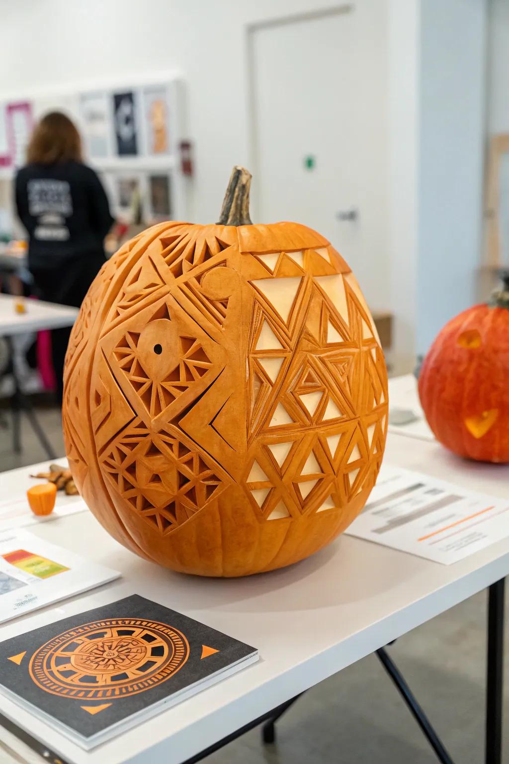Abstract pumpkin visage lending a modern, artistic appeal.