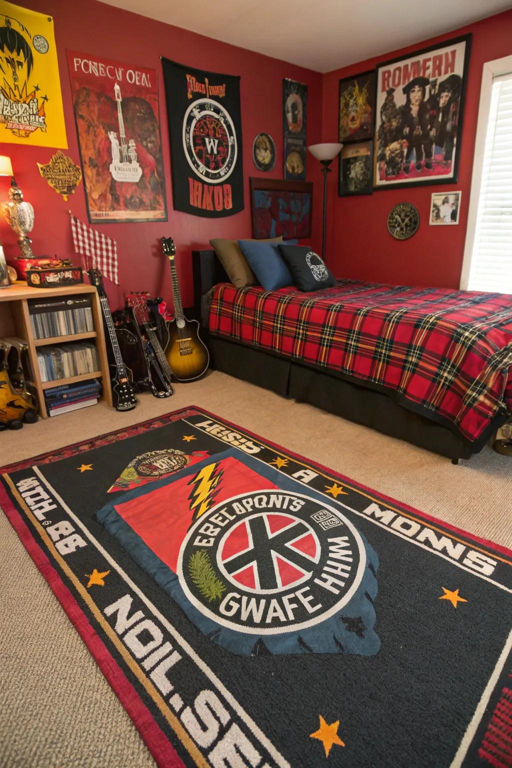 Make a style proclamation with a punk-themed decorative rug.
